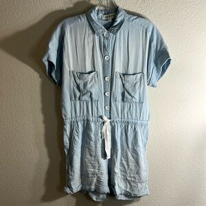 Cloth & Stone Women’s Chambray Cap Sleeve Button Down Romper Size XS Light Blue